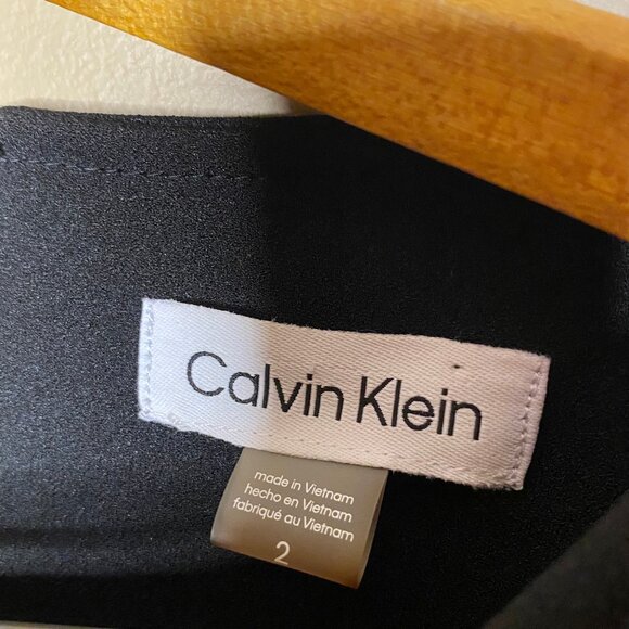 Sophisticated Black Calvin Klein Women’s Sleeveless Front Slit Knee Length Dress - Picture 8 of 13